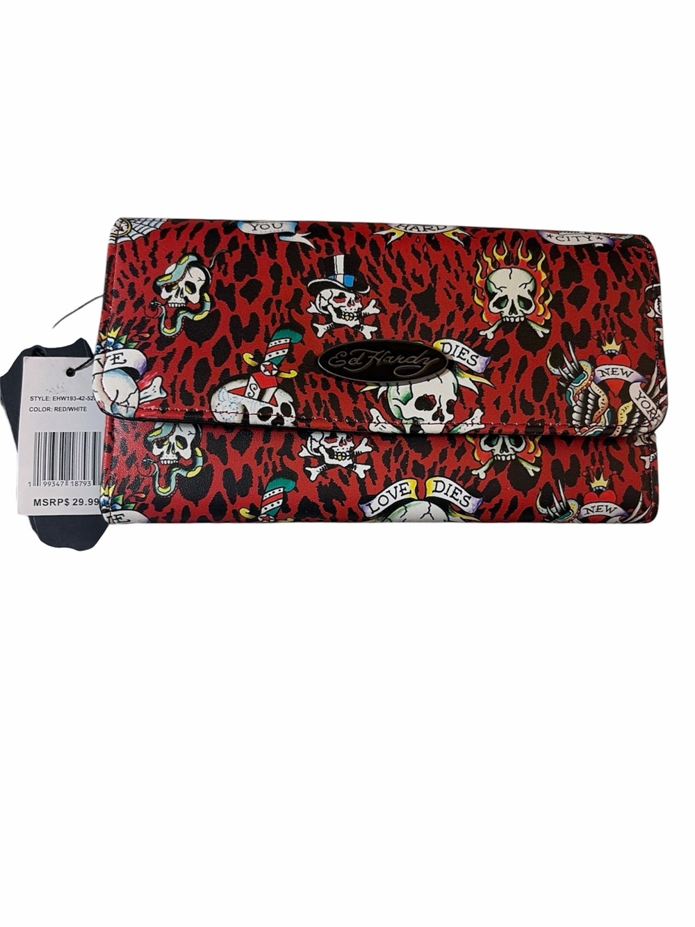 ED HARDY snap wallet NWT Red animal print skulls